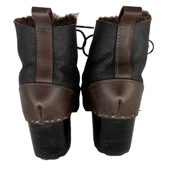 No. 6 Lander Shearling Lace Up Clog Boots in Dark Brown - Picture 11 of 14